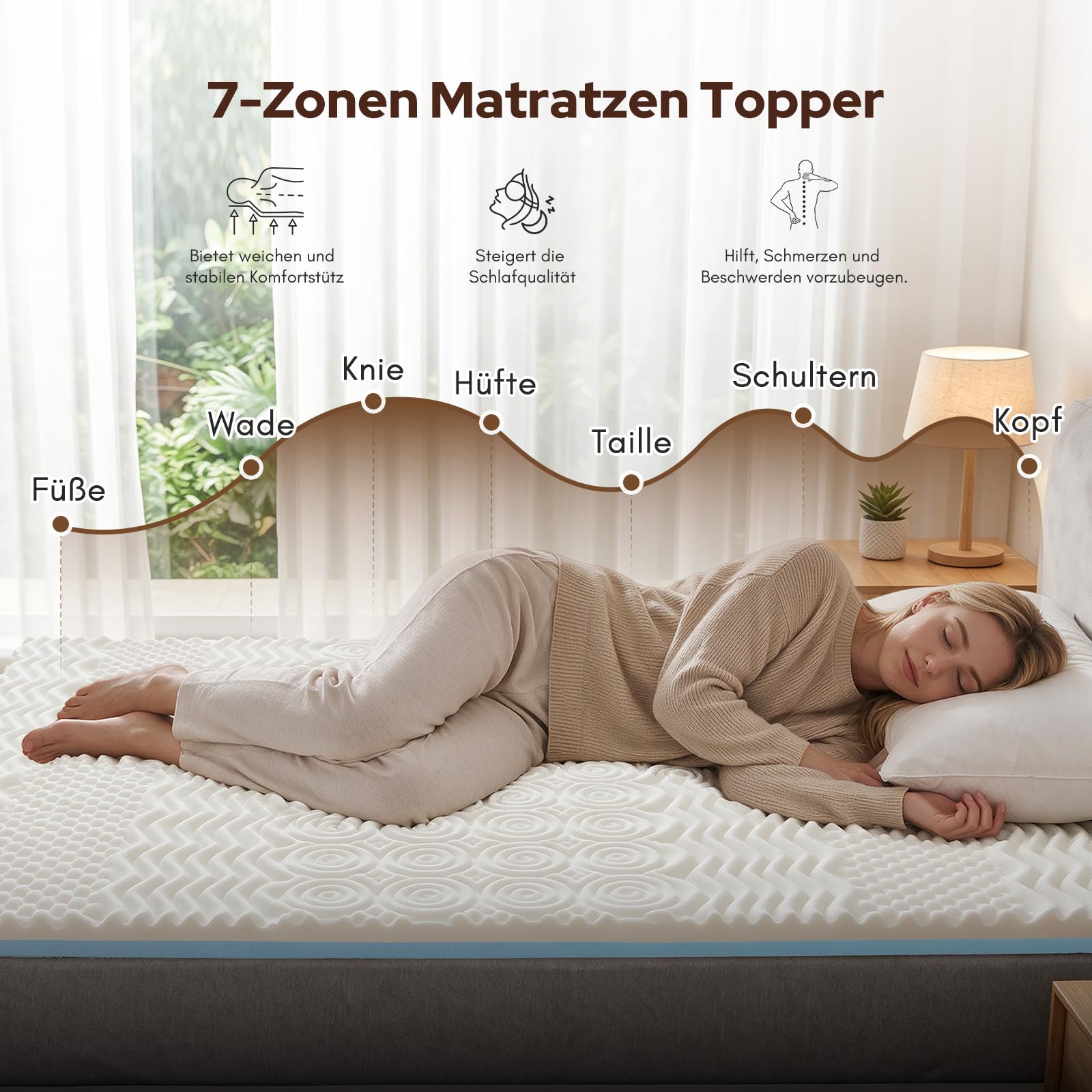 Topper, 8cm Höhe Gel Schaum & 7-Zone Dual-Core/Härtegrade, H2&H3 Matratzen Topper - Kaltschaum & Gel Memory Foam Matratzentopper für Boxspring Bett, Mattress, Sofa (8cm, 180x200cm)