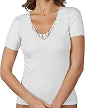 VP PINUCCIO VENEGONI Set of 2 Women's Underwear Wool and Cotton Made in Italy Thermal Short Sleeve Tank Top in Black and White Lace Women's Underwear Winter T-Shirts