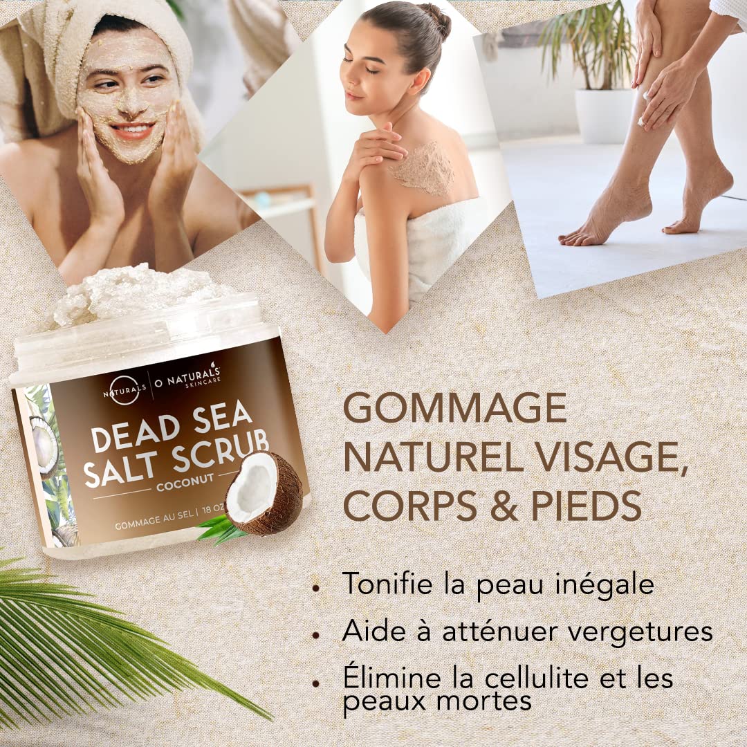 O Naturals 500 g Gommage ultra-hydratant à la noix de coco et au sel de la mer Morte - Gommage Exfoliant lissant pour le corps