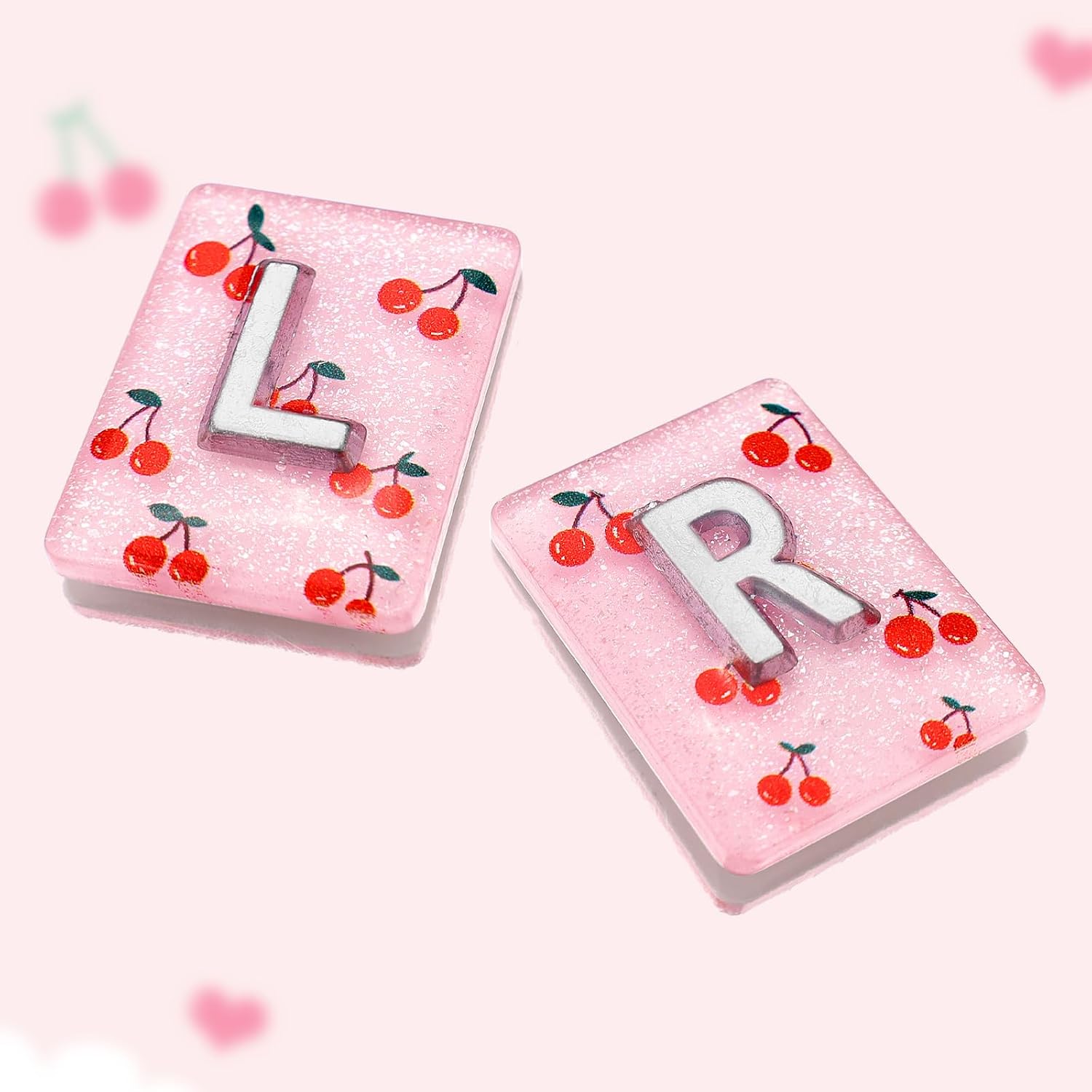 2PCS Xray Markers, Cherry Pattern Resin Radiology Markers with Adhesive Strips, Easy to Identify Left Right Xray Lead Initials for Radiologists & Rad Techs (Pink)