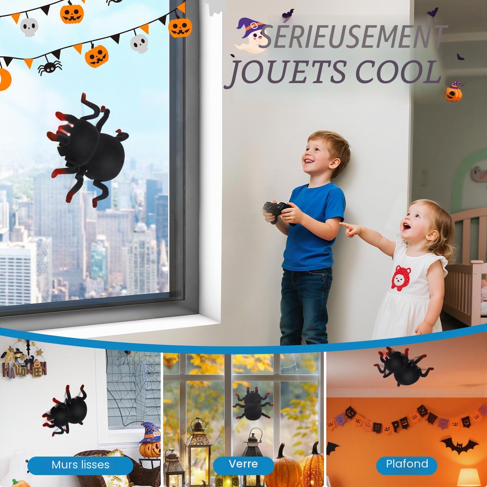 L'Araignée RC Télécommandée - Grimpe aux Murs & Plafonds Rechargeable avec Yeux LED - Jouet Robot Araignée pour Enfants dès 3 Ans - Cadeau Effrayant pour Garçons & Filles à Halloween
