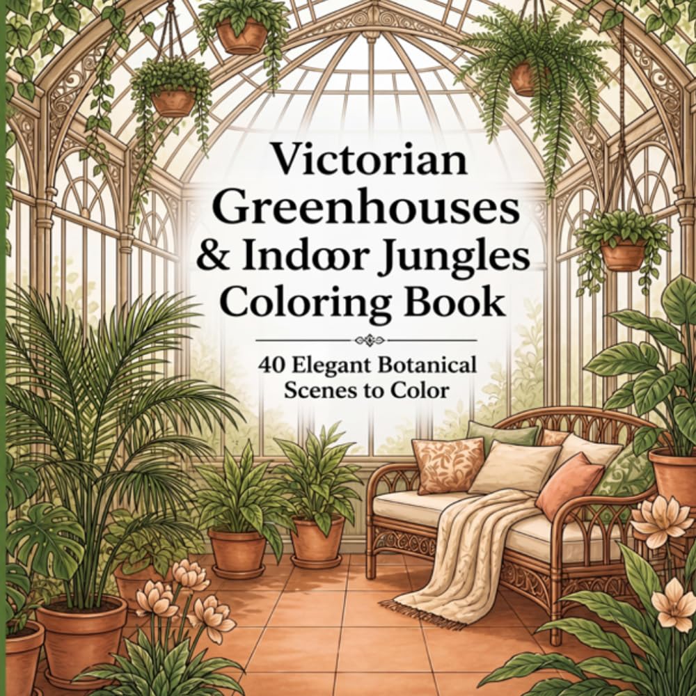 Victorian Greenhouses & Indoor Jungles Coloring Book: 40 Elegant Botanical Scenes of Conservatories, Sunrooms, and Plant-Filled Interiors for Adults to Color