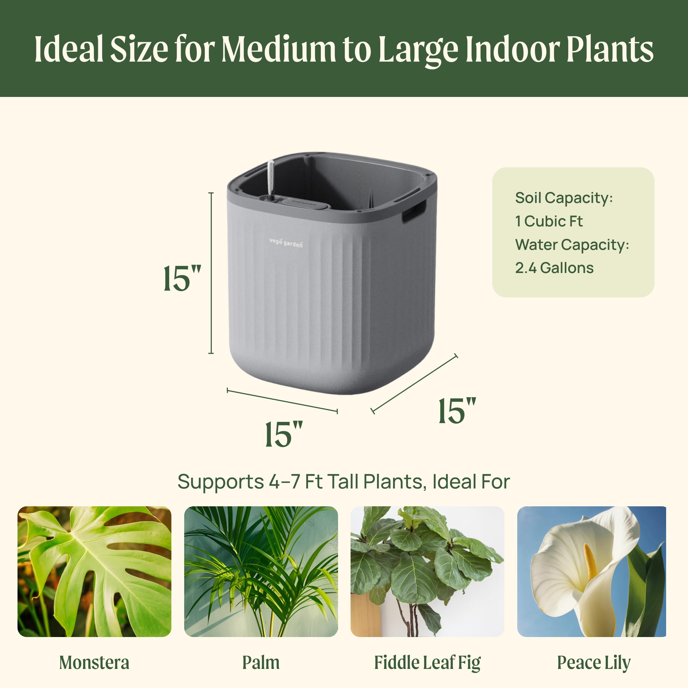 Amazon.com : 15 Inch Self-Watering Planter for Indoor Plants  Large Modern Plant  Pot with Built-In Water Reservoir, Ideal for Monstera, Fiddle Leaf Fig,  Palms & Peace Lily, Without Trellis (1, Fog