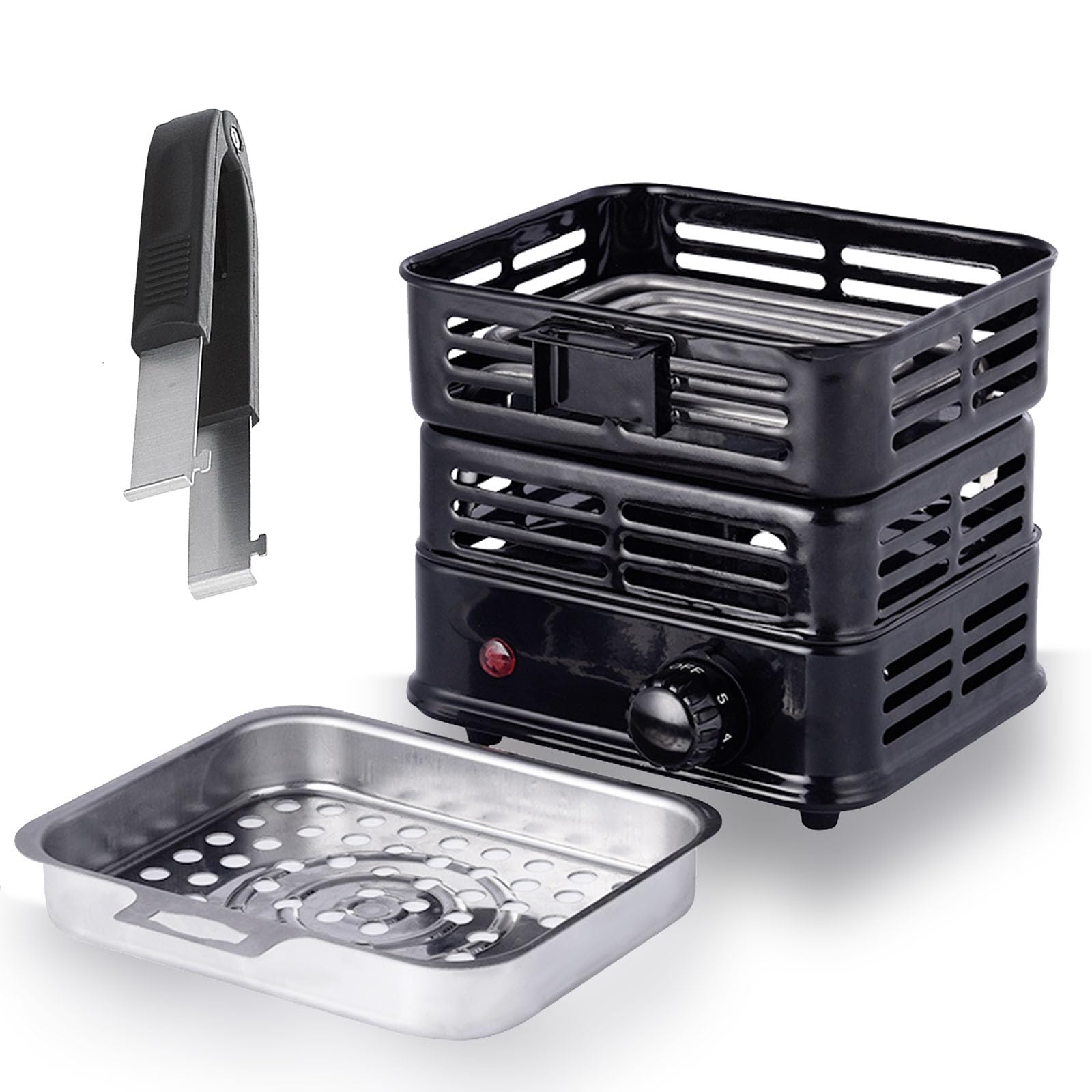 Wimdoyily 3D Multipurpose Turbo Electric Coal Burner, 1000W High Power Cube Coil Fire Starter with Stainless Detachable Tongs, Charcoal Starter