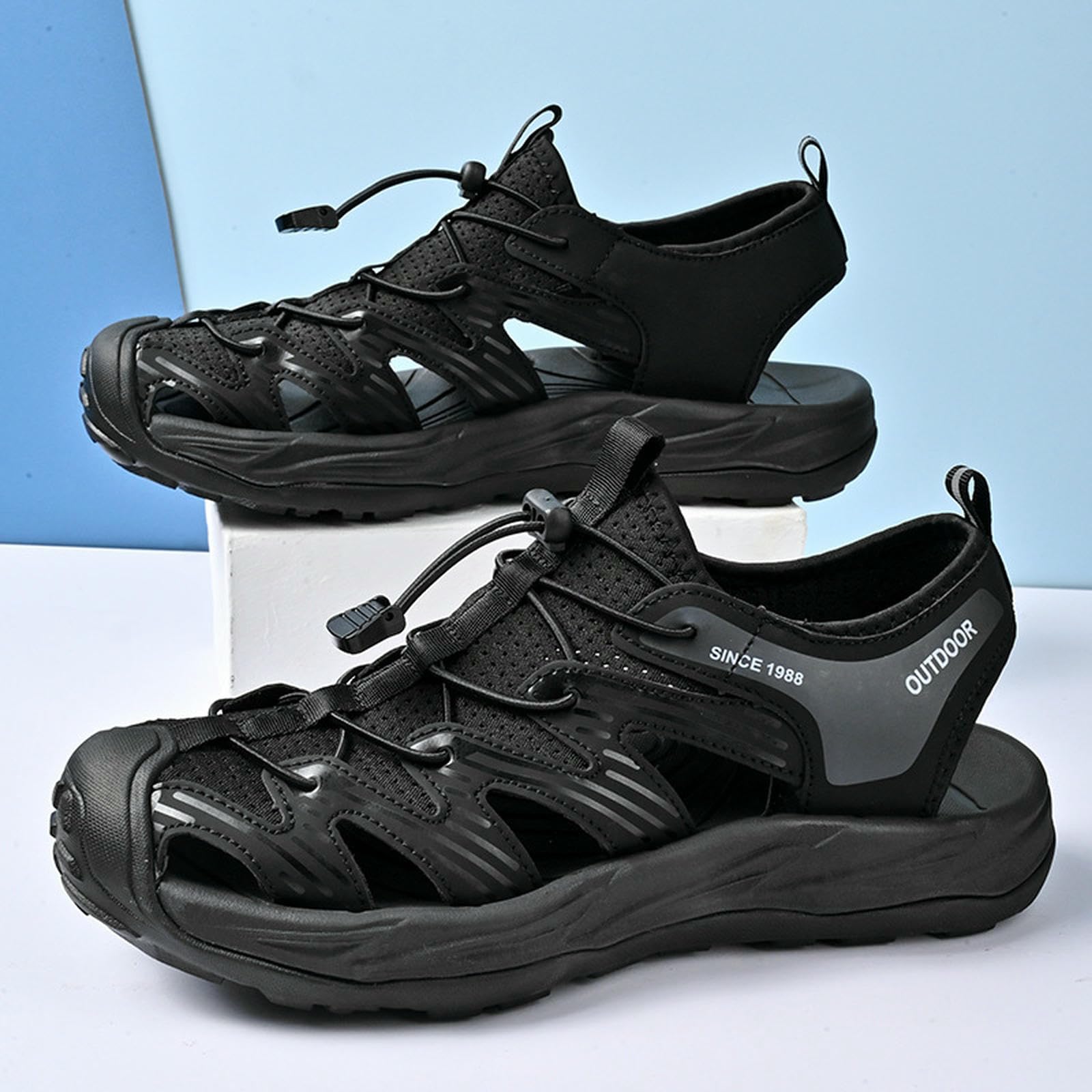 Chaussons chaussures de plage pour homme noires avec orteils fermés pointure 38