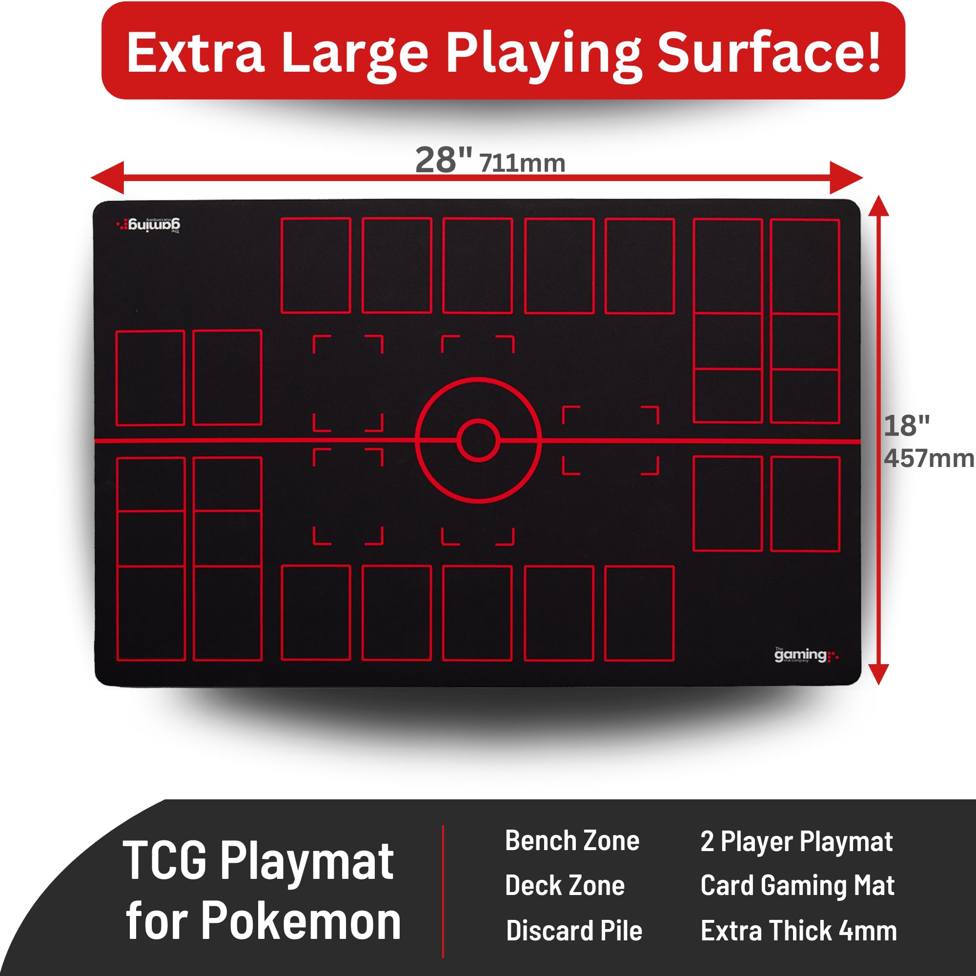 Amazon.com: The Gaming Mat Company 2 Player Playmat for Pokemon Trading  Card Game. 28” x 18” x 0.16” Black & Red Pokemon Playmat TCG Stadium Board  & Card Battle Mat for Trading