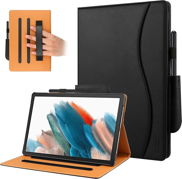 HoYiXi Case Compatible with Samsung Galaxy Tab A8 10.5-inch 2021 SM-X205 / SM-X200 Leather Business Cover with Card Slot and Hand Strap Protective Case for Samsung Galaxy Tab A8 10.5'' 2021, black