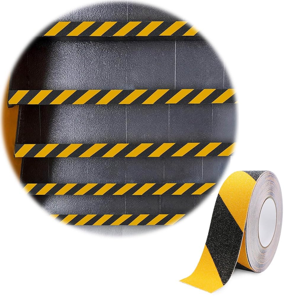 Cinta de peligro, cinta antideslizante, cinta adhesiva antideslizante de seguridad para escaleras, 4" x 16", para interior y exterior, cinta antideslizante, amarilla y negra, cinta de tracción t