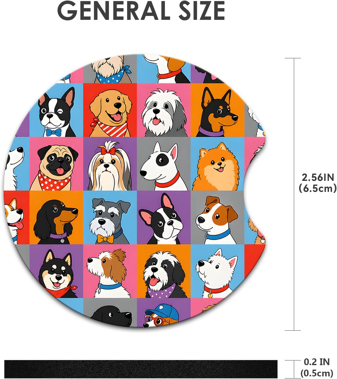 Car Coasters for Cup Holders，2.56" Anti Slip Rubber Mat with A Finger Notch, 2 Pack Car Cup Holder Coasters for Car Interior Accessories for Women Men Colorful Dog Grid image 2