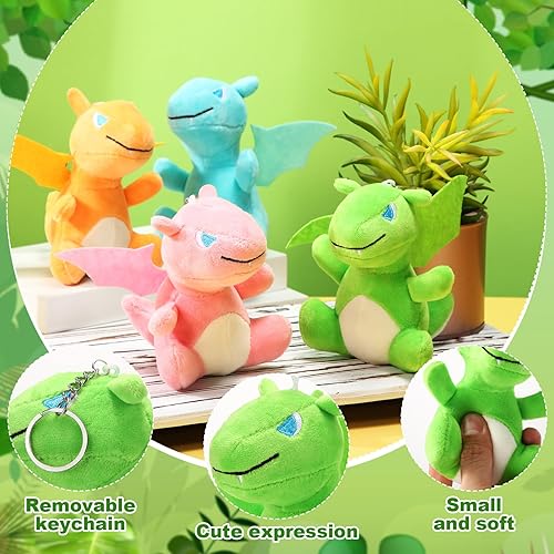 Miniatura 3 de 12 piezas de animales de peluche de dragón a granel, lindo llavero de peluche de dinosaurio, adorable peluche de dragón para cumpleaños de niños