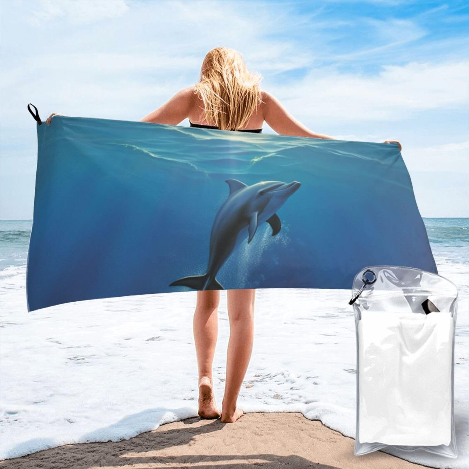 DWVTSLH Microfiber Sand Free Beach Towel 27.5"x55", Quick Dry Absorbent Travel Towel Large Camping Blanket, Dolphin Bath Towels Lightweight Pool Swim Towels for Vacation Essentials