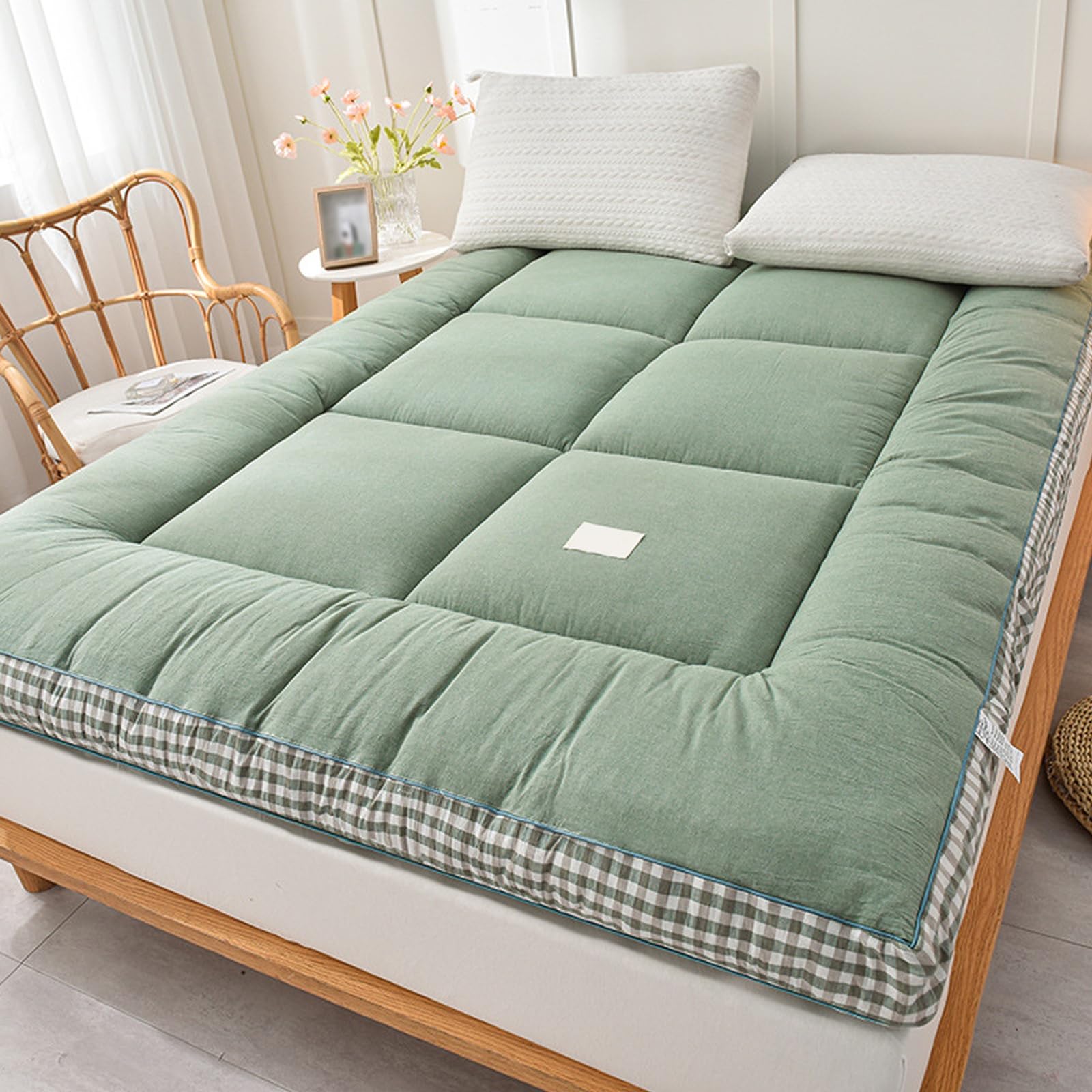 Japońskie pokrowce na futon, grube, składane i pikowane, miękkie i wygodne, na łóżka gościnne, podróż i kemping (zielony, 120 x 200 cm) - jakość premium i wszechstronny design