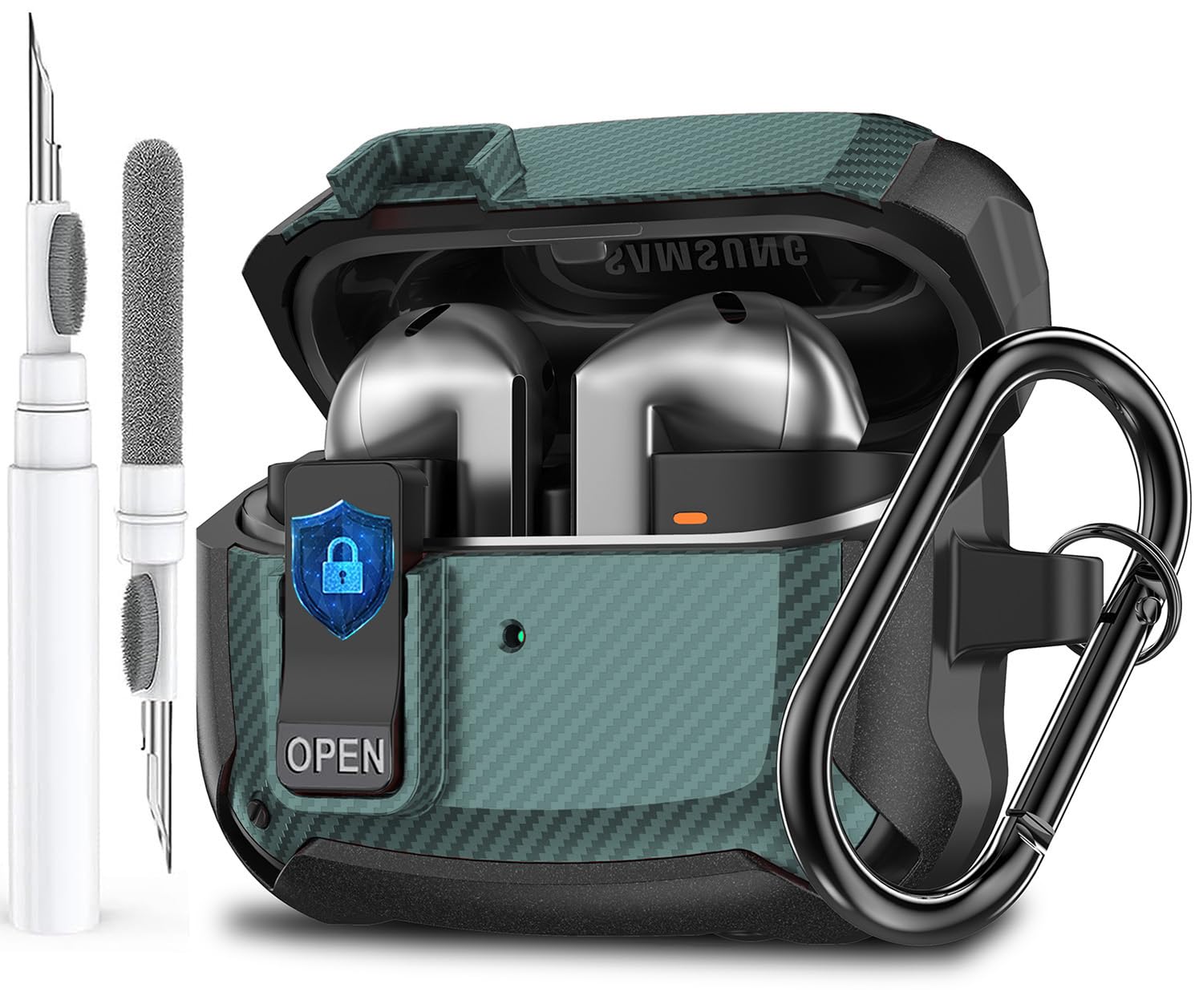 Galaxy Buds 3 Pro/3/3 FE Case Cover with Secure Lock Clip, Shockproof Samsung Galaxy Buds3/3 Pro 2024/3 FE 2025 Protective Hard Cover Shell with