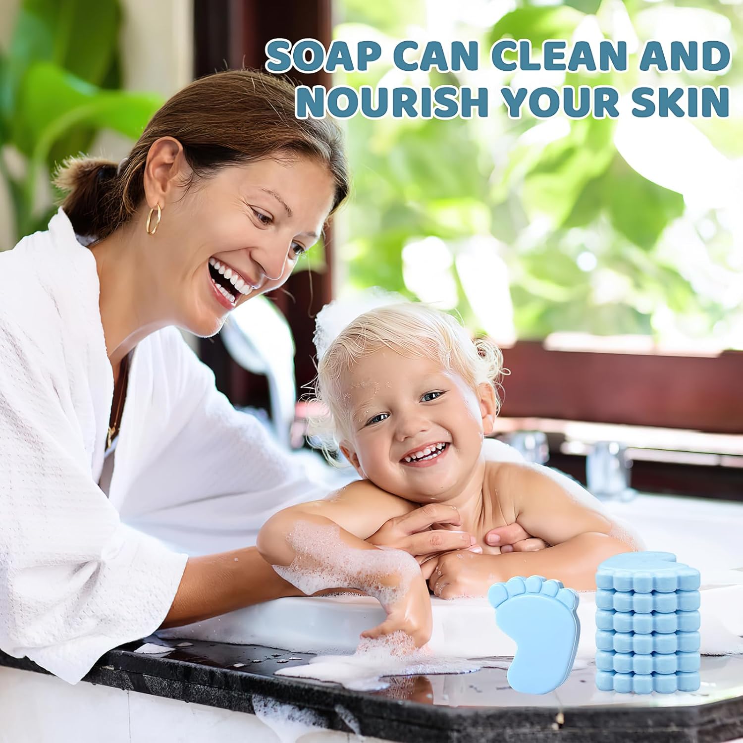 100 Sets Baby Shower Favors for Guests, Handmade Baby Feet Scented Soap with Organza Bags & Thanks Tags, Mini Guest Gifts Set for Wedding,Birthday Party Decorations (Blue)