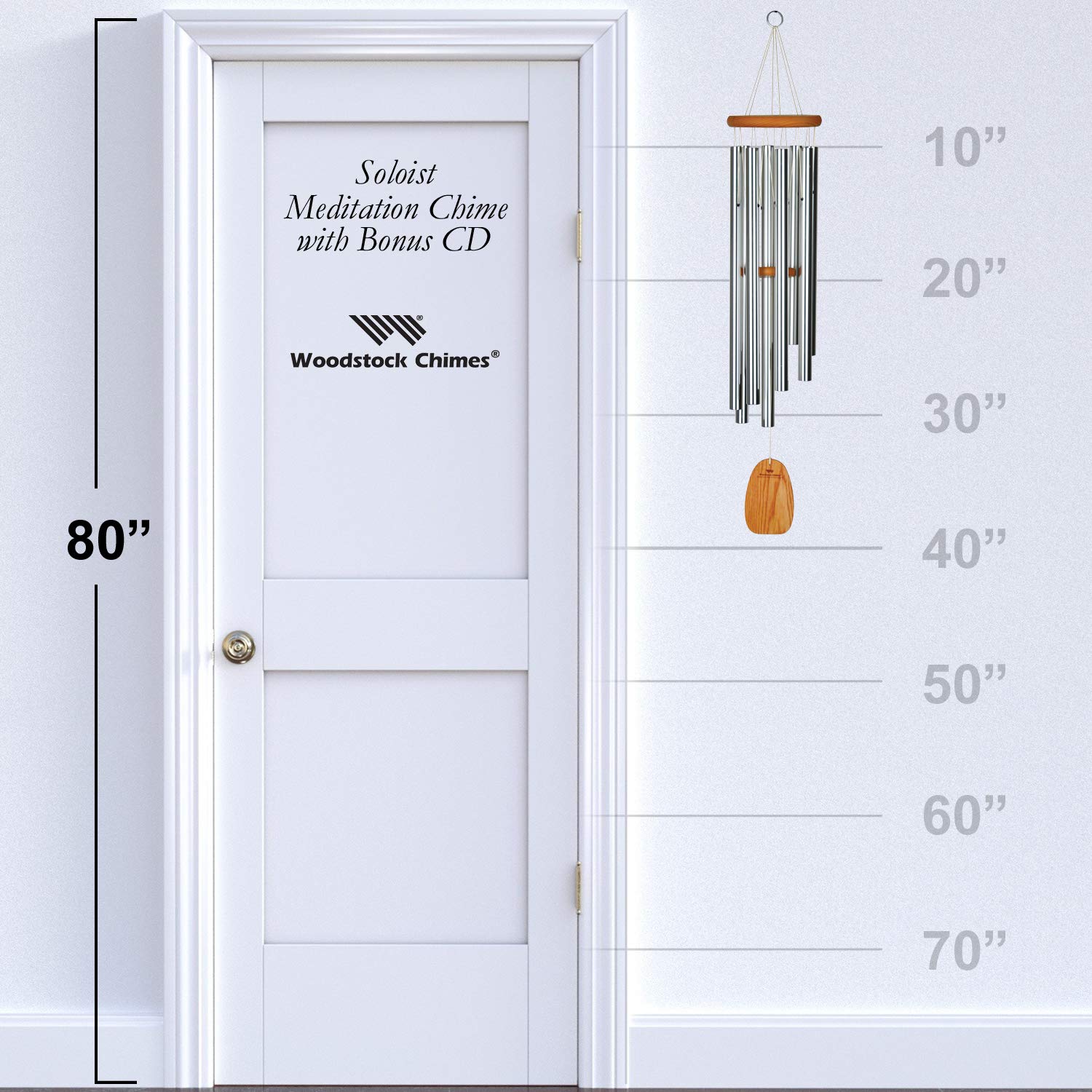 Woodstock Windspiel Meditation Chime, Silber, 99,8 cm