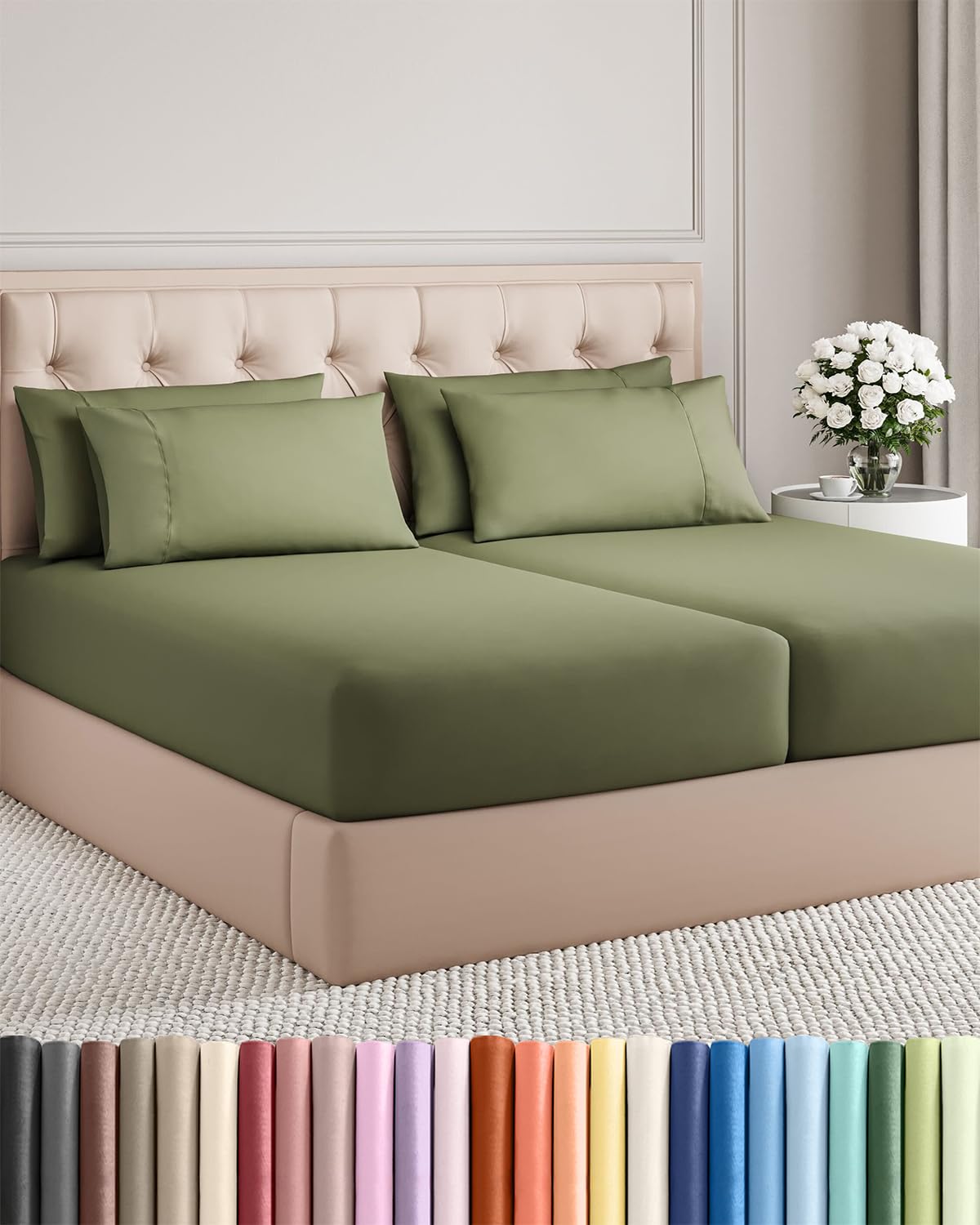 Split King 7 Piece Sheet Set - Cooling & Breathable Bed Sheets - Hotel Luxury Bed Sheets for Women, Men, Kids & Teens - Deep Pockets - Easy Fit - Soft