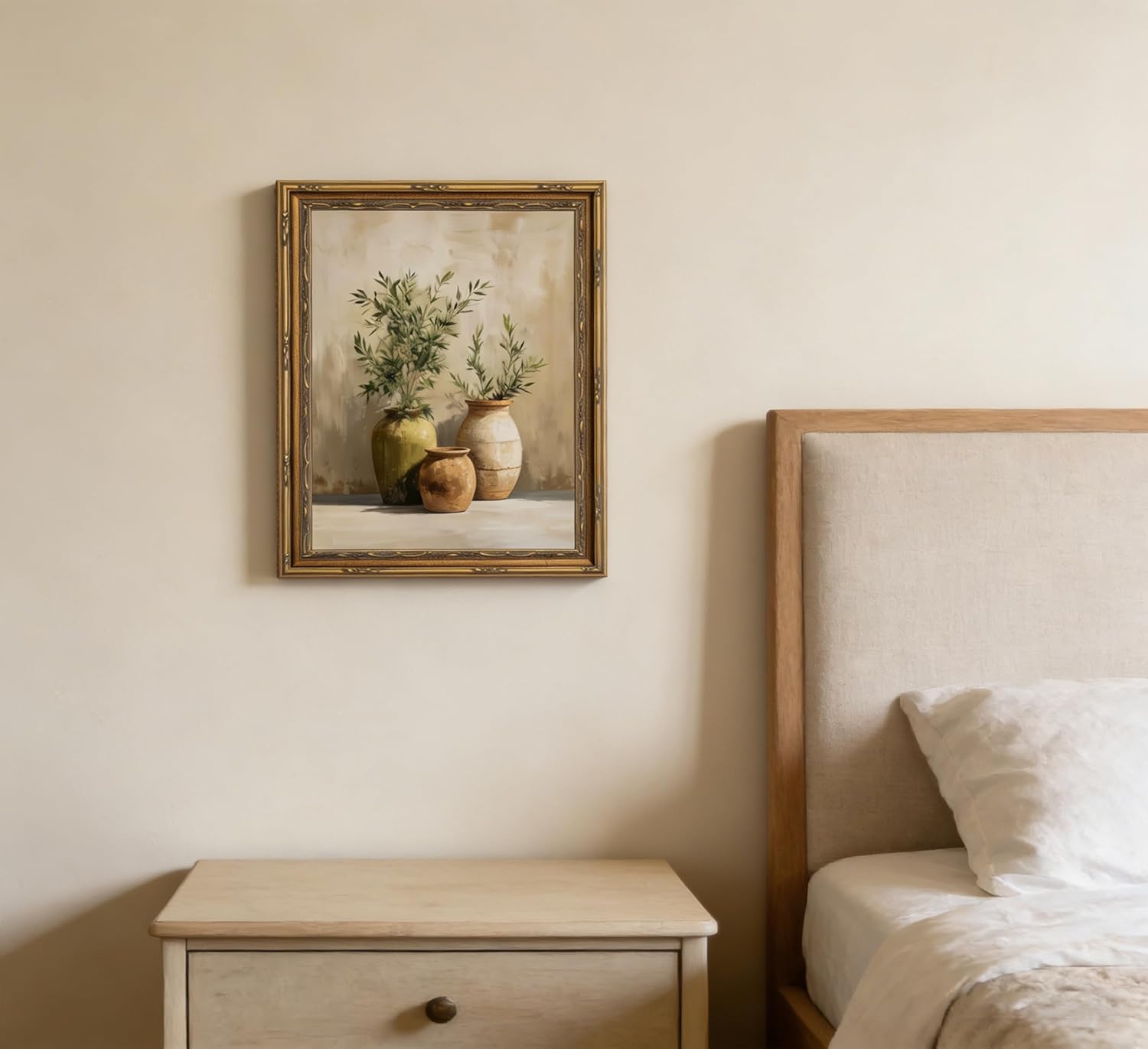 Vintage Gold Framed Canvas Wall Art Green Olive Branches Painting Picture Wall Decor Antiqu Still Life Plant Poster Print Artwork for Living Room Kitchen or Dining Home Decoration
