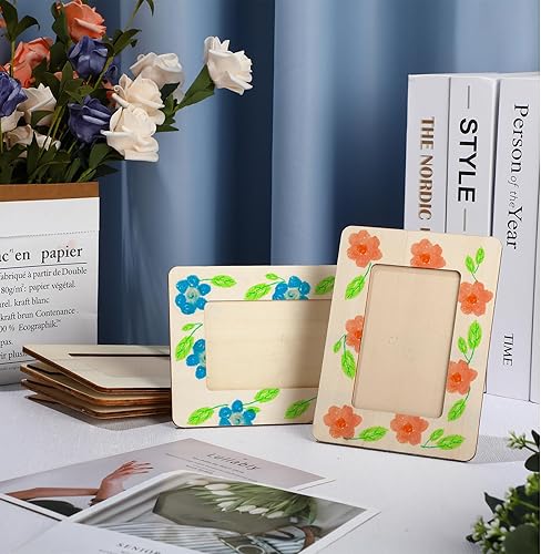 Miniatura 6 de Barydat 24 marcos de madera sin terminar para fotos de 3 x 5 pulgadas, marcos de fotos pintables, marcos de madera para proyectos de pintura, Acción