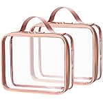 MODENGKONGJIAN TSA Approved Clear Toiletry Bag, 2 Pack Clear Quart Size Travel Makeup Cosmetic Bags with Handle Large Opening, Carry on Airport Airline Compliant Bag for Women Men (Gold)