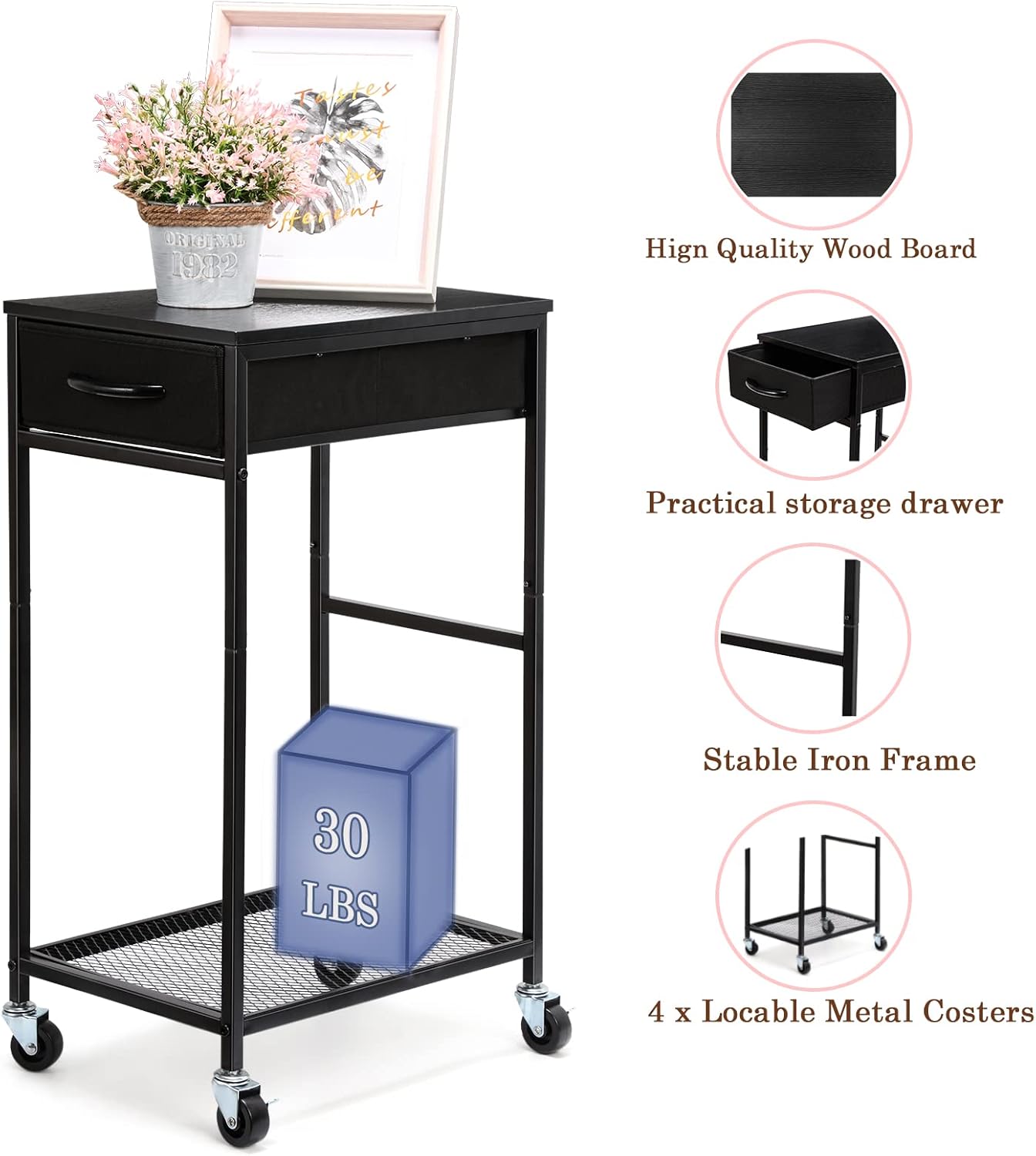 Computer Tower Stand, Mobile PC Tower Stand, CPU Holder Stand Cart with Rolling Caster Wheels and Cloth Drawer, Fits Most Gaming PC and Printer Under Desktop, 2 Tier : Office Products