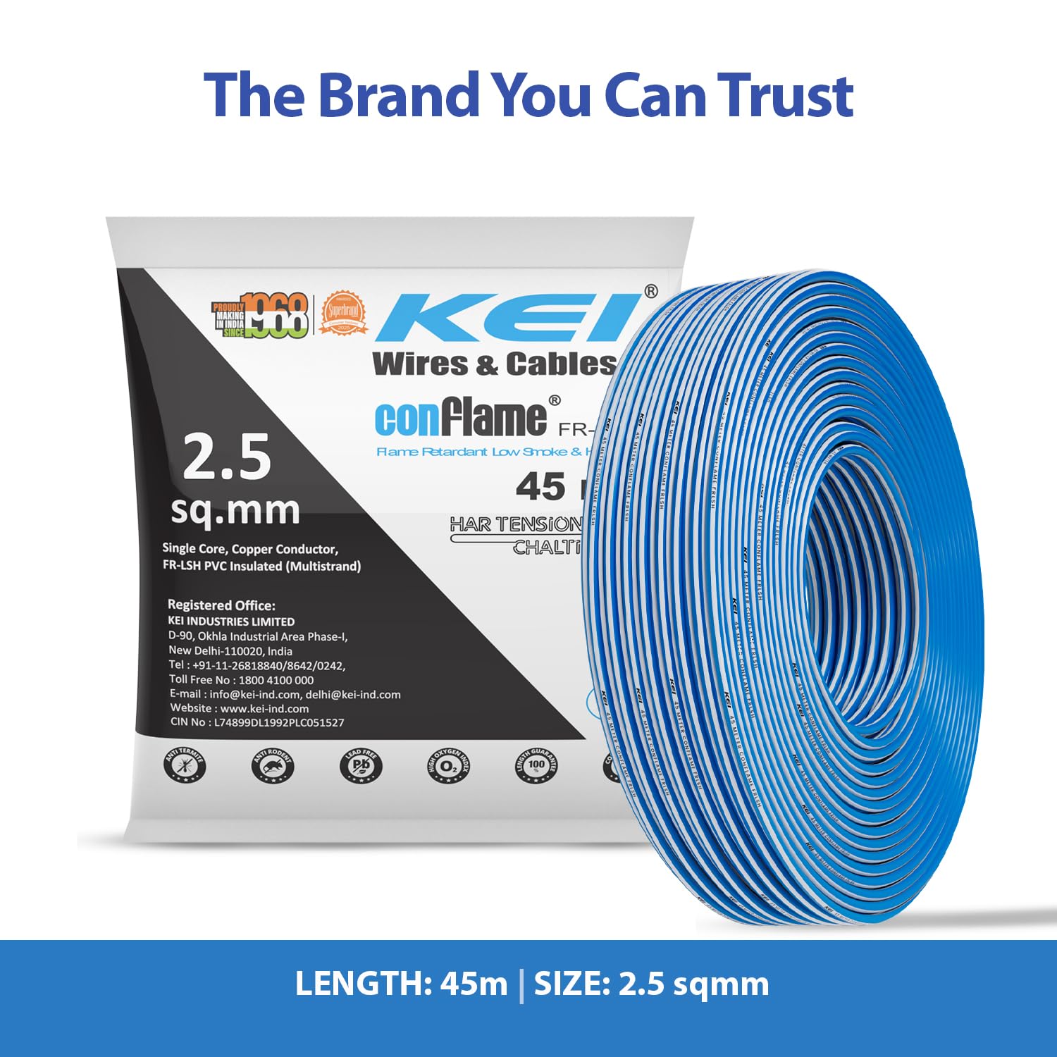 KEI Conflame Wire - 45m Blue Flame Retardant -2