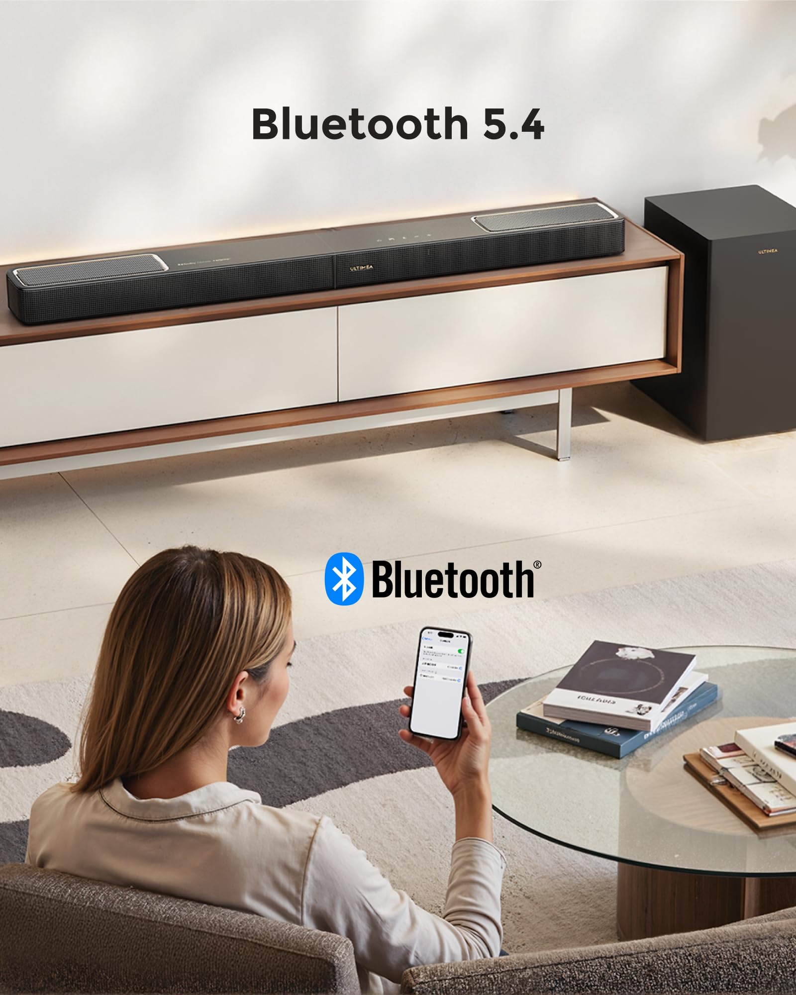 ULTIMEA 5.1.2ch Barra de Sonido con Dolby Atmos, Altavoces Superiores Up-Firing, Subwoofer Inalámbrico y 2 Traseros, 460W, HDMI eARC, BT 5.4, Sistema de Cine en Casa Skywave F40 Boom