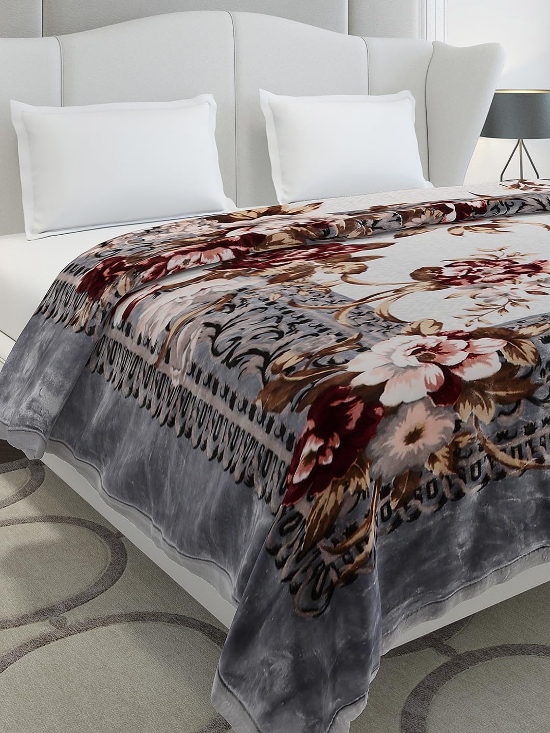 Monte Carlo Double Bed Heavy Winter Blanket Emilia 2 Ply Cloudy 1050 GSM | 5.5 KG (240x220 CM), Grey Brown-image-44