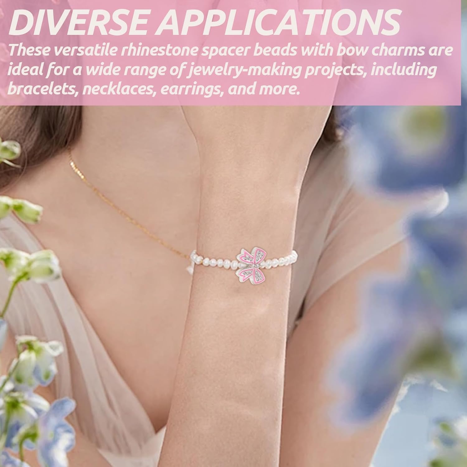 6-Piece Rhinestone Spacer Beads with Bow Charms - Large Hole Alloy Beads for Jewelry Making, Crystal Pendants for Bracelets, Necklaces, Earrings, and DIY Crafts - Image 3