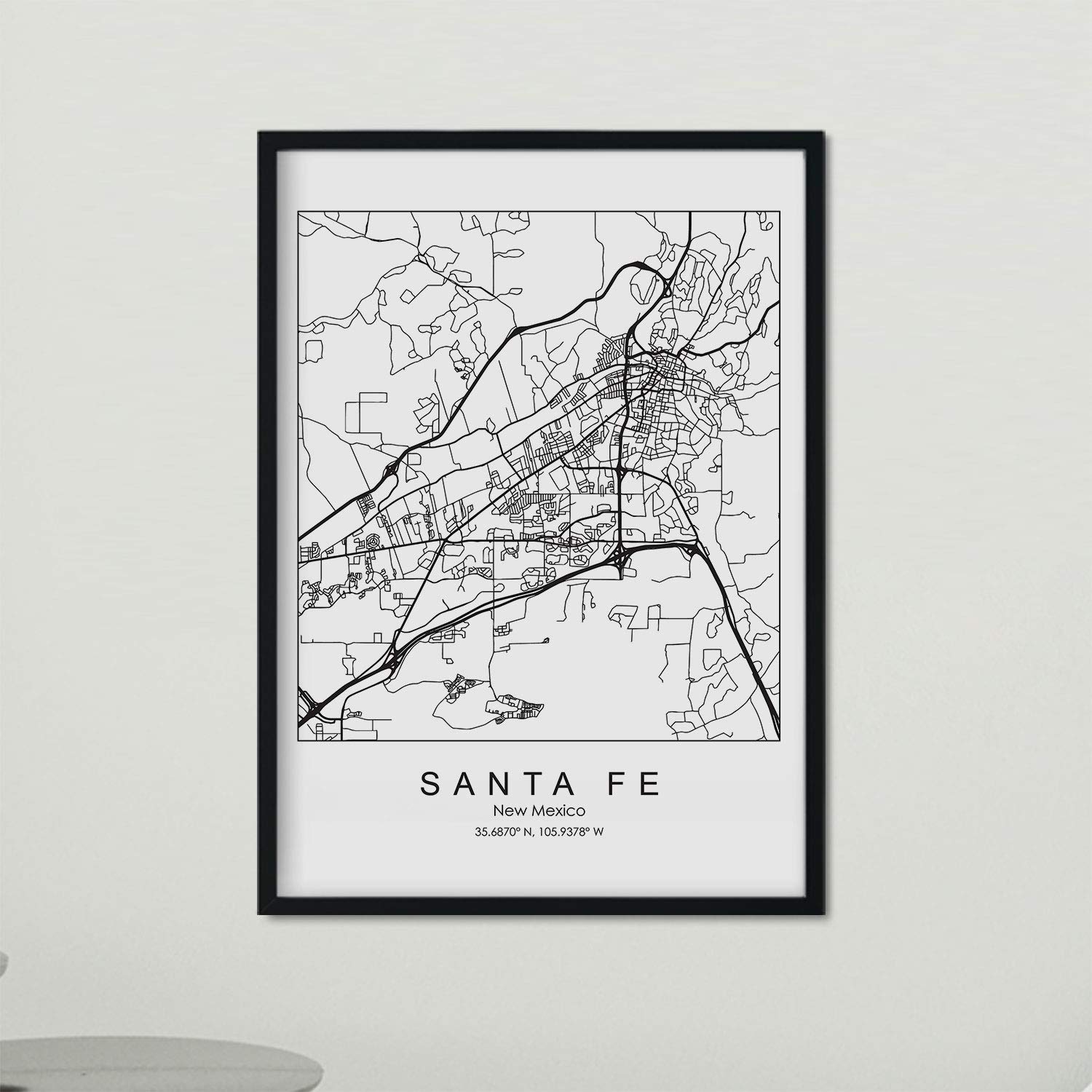 Nacnic Poster with map of Santa Fe. Foil United States, with images of maps and roads of major US cities. A3 size frame