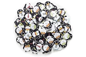 Cute Penguin Shape 50-Pack Wooden Buttons Assortment