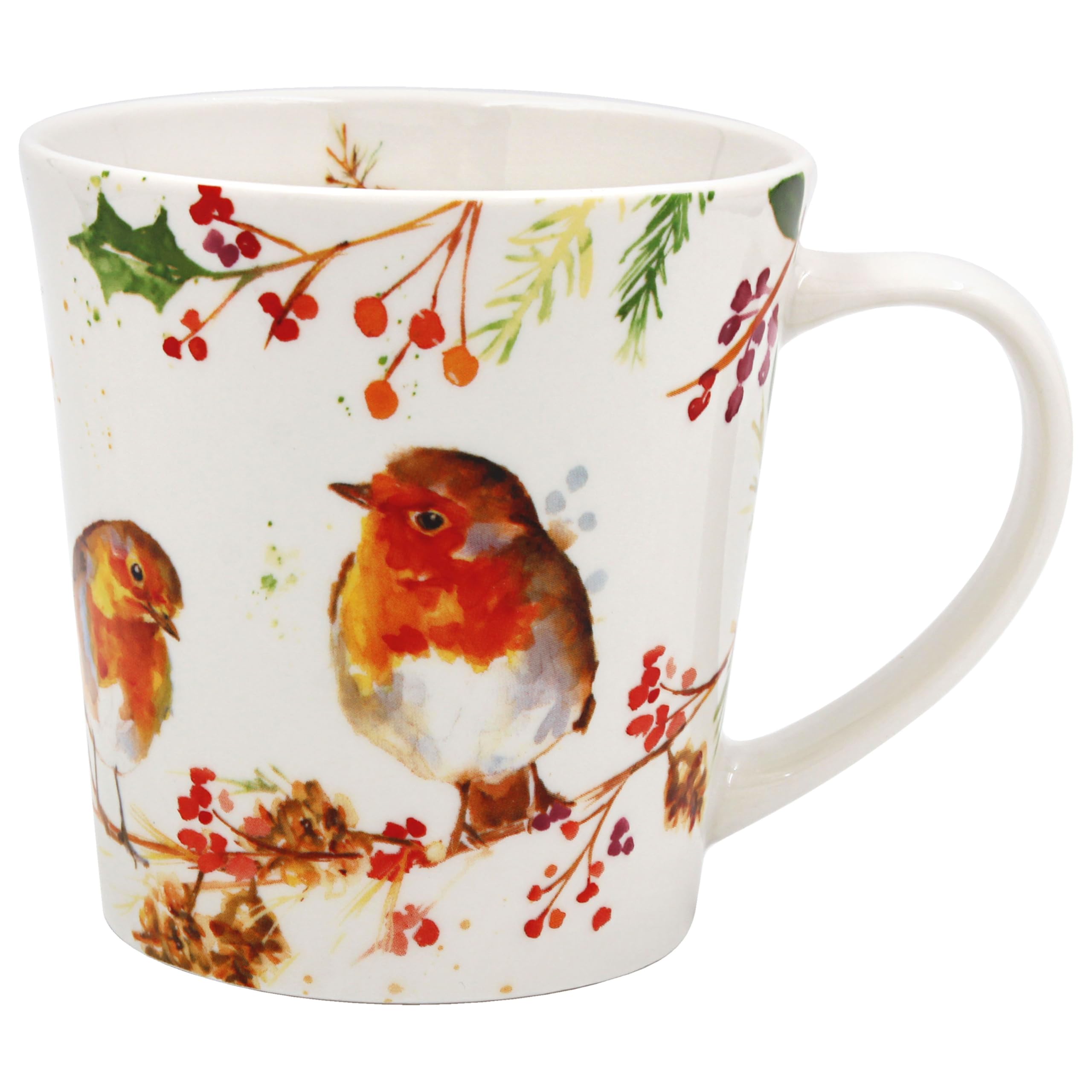 The Leonardo Collection Women's Red And Green Winter Robins Mug For Hot Drinks | Reusable Fine China Coffee Cups For Kitchen & Home | Printed Tea Mugs For Every Occasion | Durable Cup For All Types Of Beverages