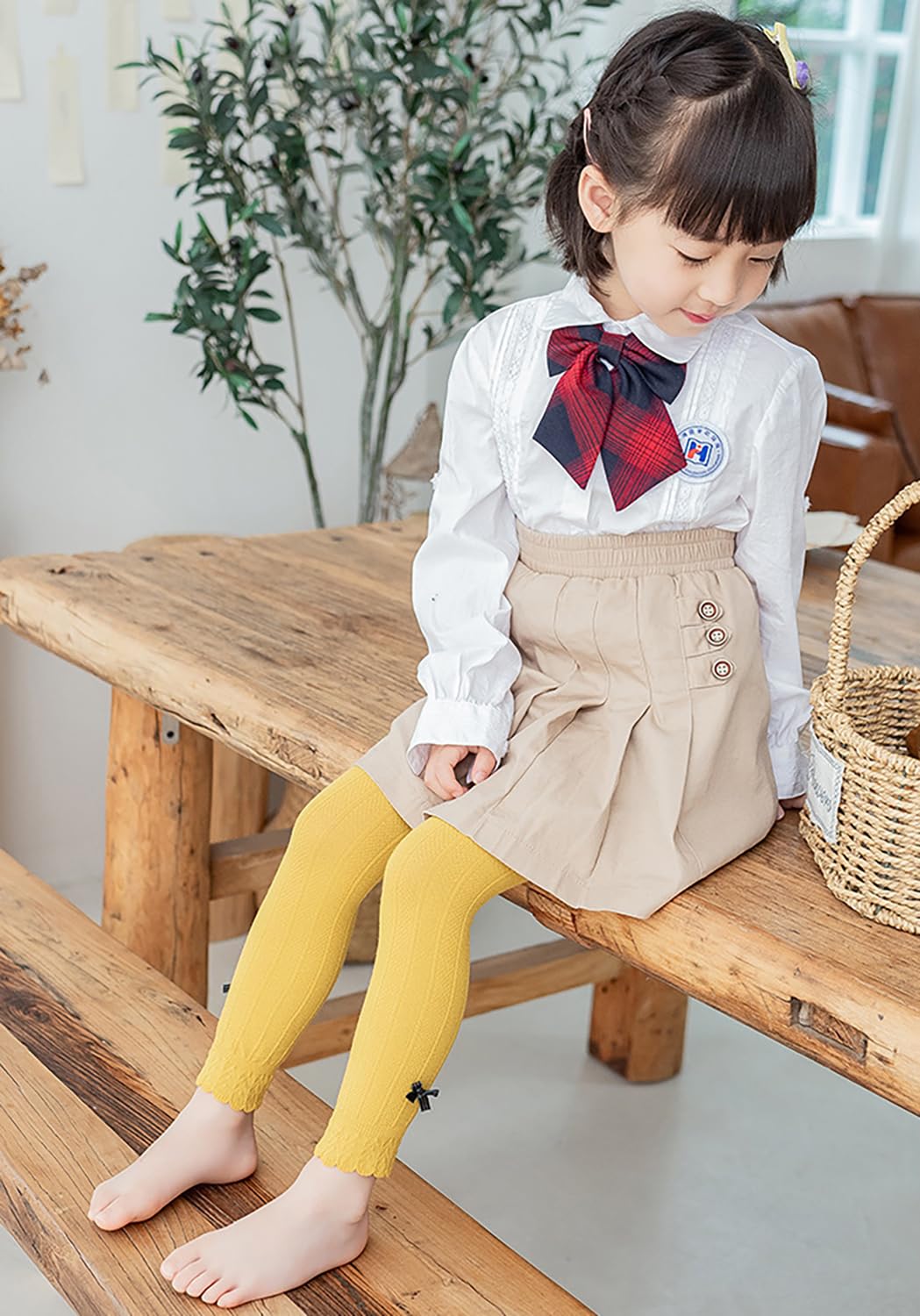 SYGA Girls Leggings Spring and Autumn Cotton Lace Tights for Toddlers Size M, Age 2-4 Years Old(Yellow) - Image 5 thumbnail