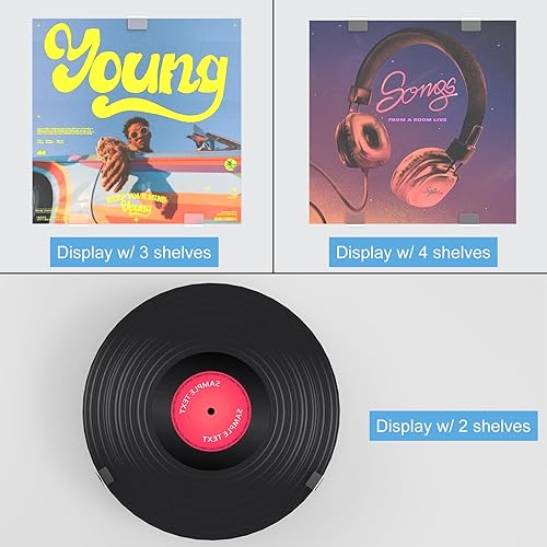 Miniatura 5 de Pantalla de disco de vinilo acrílico transparente, sin taladro, disco de vinilo para pared, 12 soportes para discos con estantes adhesivos