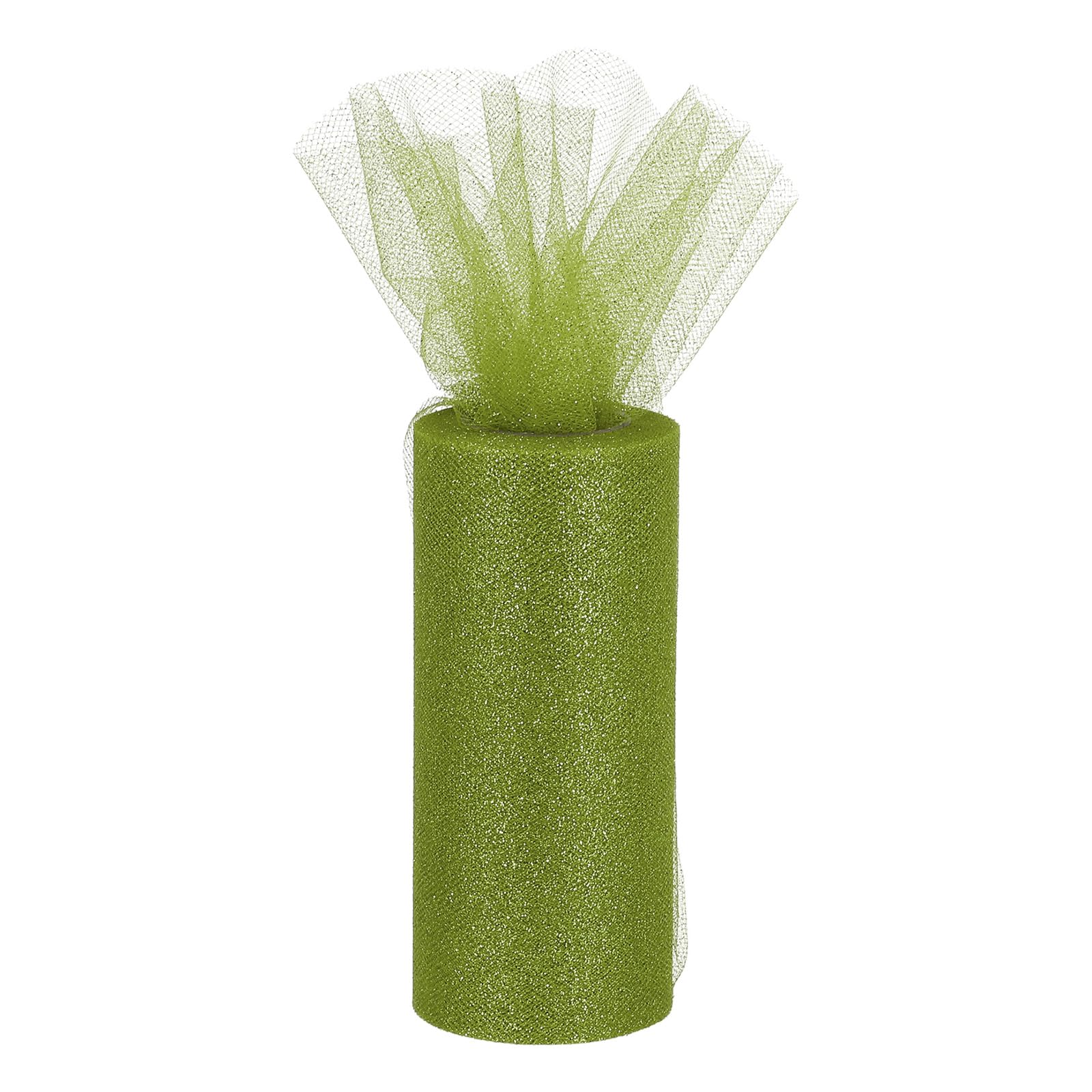 sourcing map 6" Wide 25 Yards Glitter Tulle Ribbon Rolls Sparkly Netting Fabric for Tutu Skirt Sewing Christmas Wedding Gift, Army Green