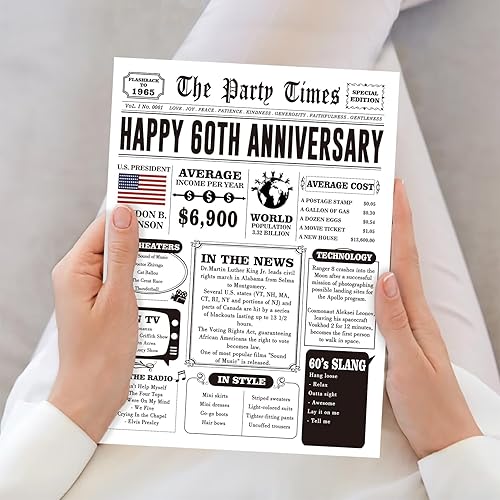 Miniatura 5 de Tarjeta jumbo de 60 aniversario para mujeres y hombres, tarjetas retro de 60 aniversario de boda, regalo para marido y esposa, gran decoración de