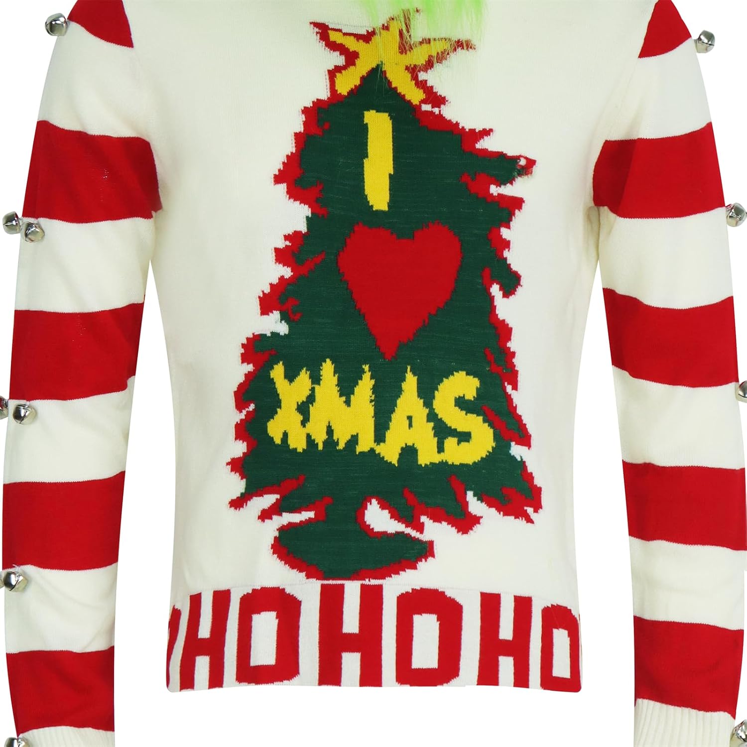 Christmas Sweater I Love Xmas Striped Sweater Women Funny Christmas Ugly Pullover Men’s Santa Hat Beard Gloves Set