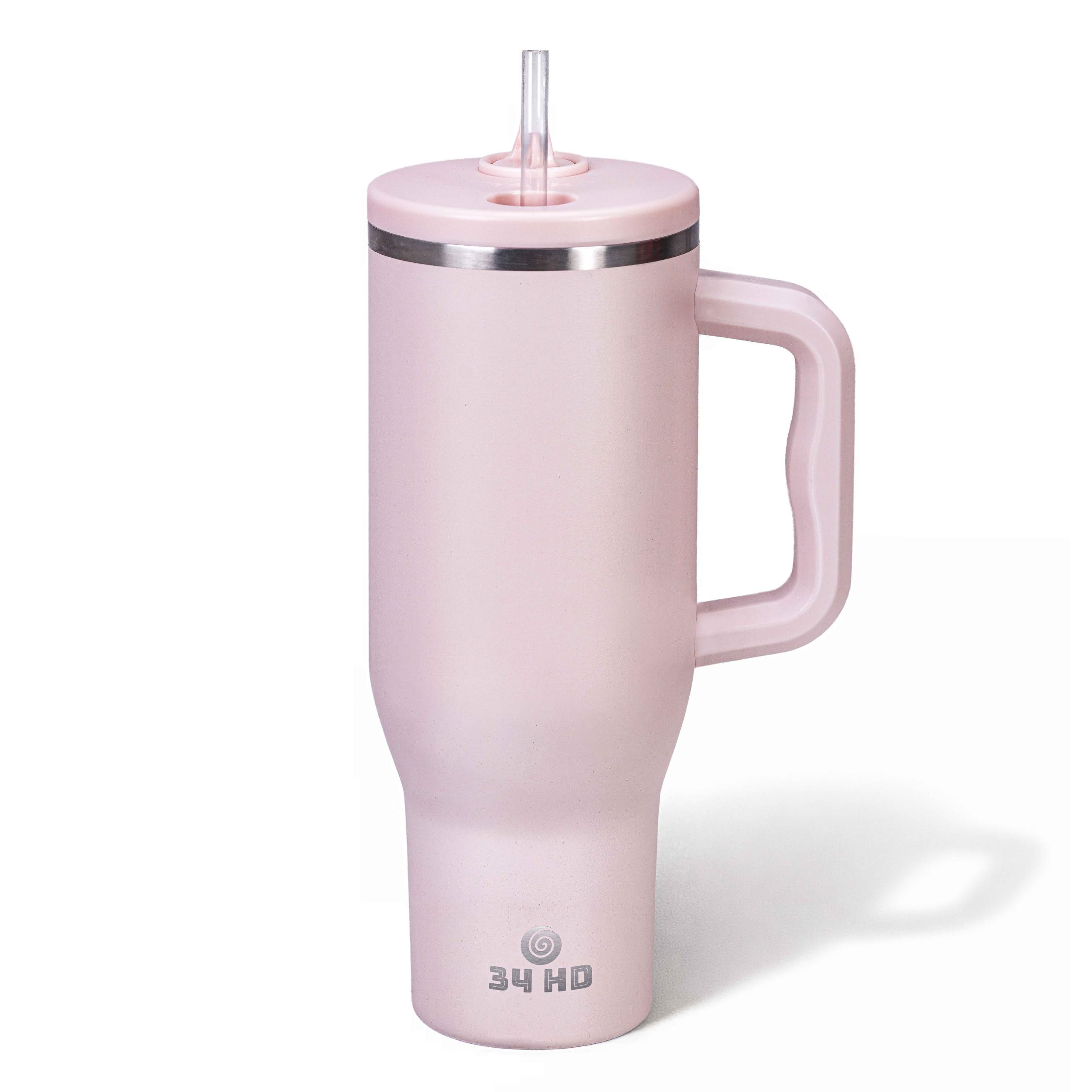 34HD Pastel Pink 40oz Insulated Tumbler with Handle and Hidden Straw