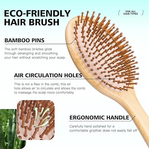 Miniatura 3 de Combeter Bamboo Hair Brush and Comb Set (4PCS) – Natural & Eco-Friendly Detangler Comb for Women, Men & Kid, Reduces Frizz, Promotes Healthy Hair