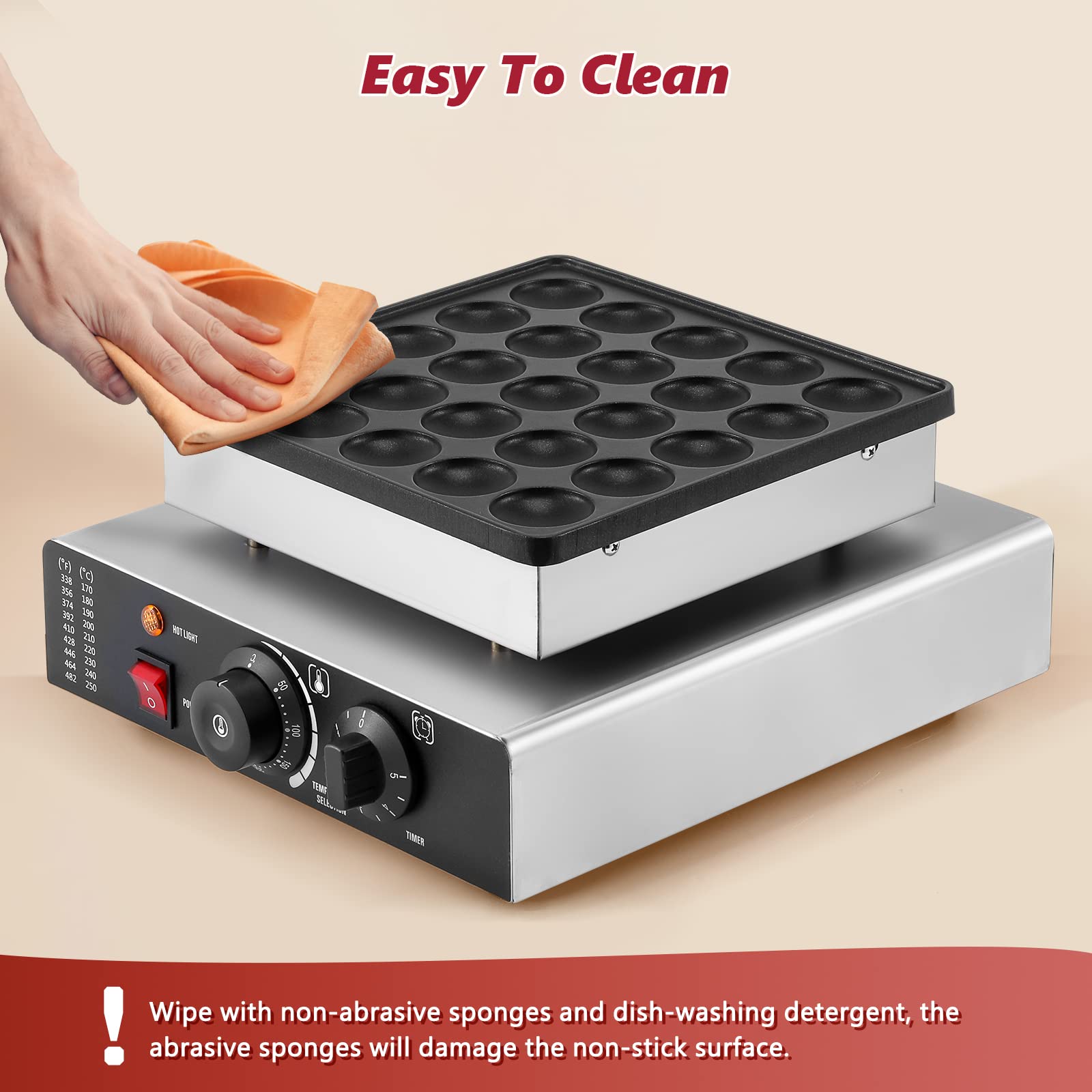Mini panquequera holandesa con receta, 25 piezas de 1.8 pulgadas, máquina de panqueques eléctrica con revestimiento antiadherente, acero inoxidable, calentamiento rápido, uso doméstico y 7