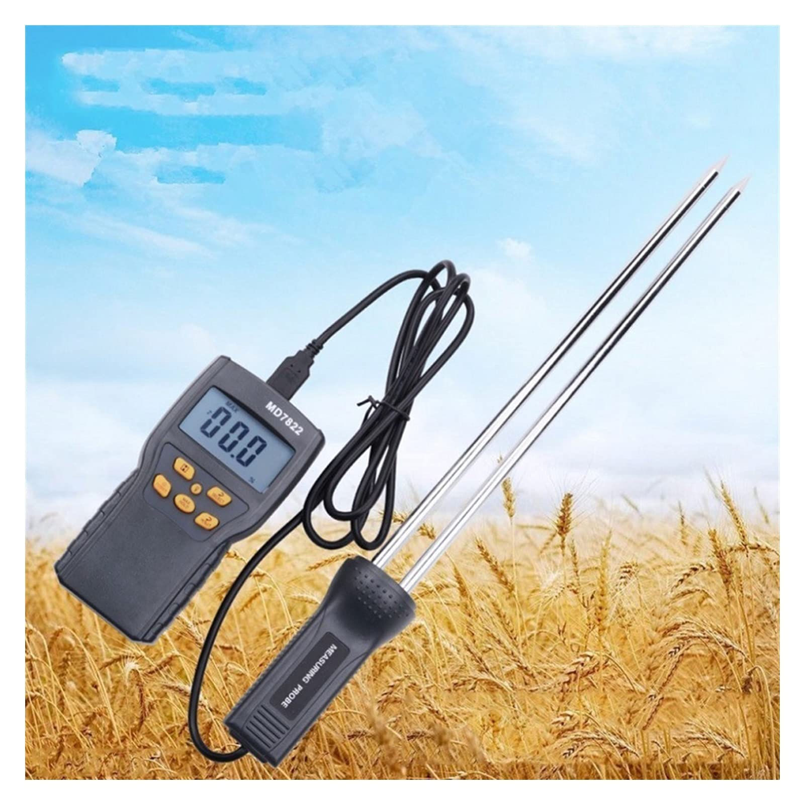 Tester de Humedad de Grano Medidor de Humedad Digital Probe Largo Digital Meter,Detecta RáPidamente La Humedad
