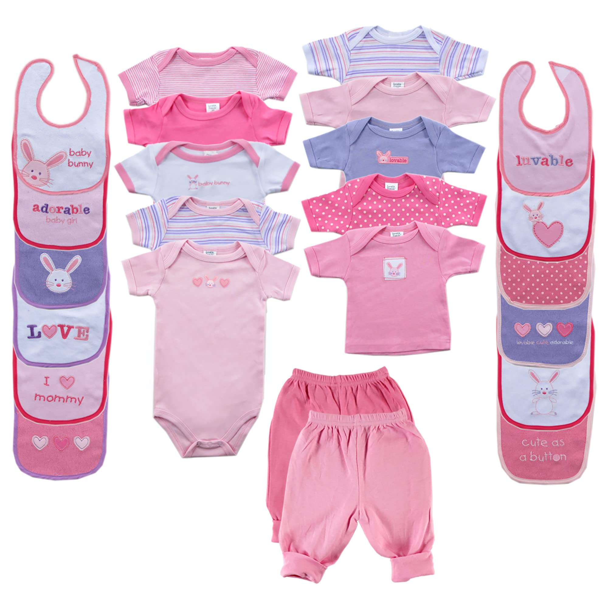 Luvable Friends Dziecięcy dziewczęcy 7034_PinkBunny_0-3 M zestaw warstw, różowy króliczek, 0-3 miesiące
