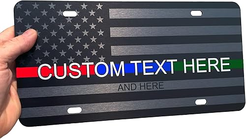 Miniatura 11 de JASS GRAPHIX Placa de matrícula personalizada con la bandera estadounidense de línea amarilla, homenaje personalizado a despachadores y operadores