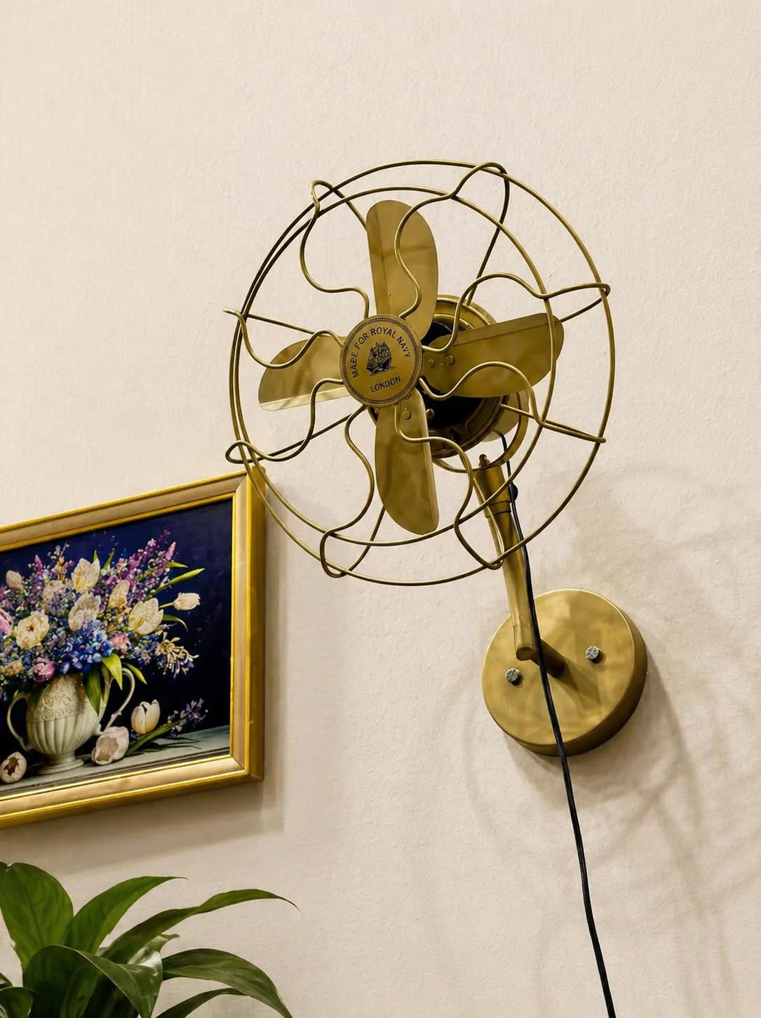 OVERSEAS MART Royal Navy London Brass Wall Fan – Nautical Industrial Vintage-Style Metal Home Decor Statement Piece 1