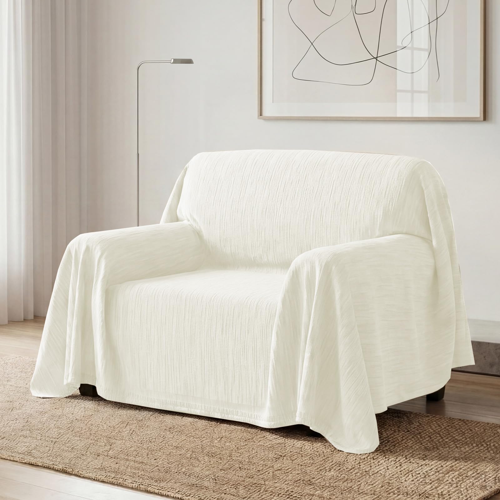 BellaHills Sofa Cover 3 Seater Chenille Sofa Covers 2 Seater Armchair Covers L Shape Sofa Slipcover Non-Slip Couch Covers with Tassel Sofa Protector for Sectional Sofa, 180x230cm, Texture Beige