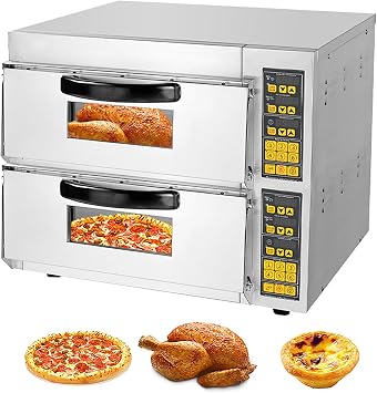 Commercial Pizza Oven, 16 inch Pizza Double Deck, Electric Oven Multipurpose Toaster Bake Broiler 40L Capacity Stainless Steel for Restaurant Home For Pizza Bread Tarts Barbecue Dessert Kebabs