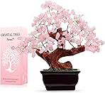 Parma77 Feng Shui Natural Rose Pink Quartz Crystal Money Tree, Healing Crystal Trees Bonsai Style Decoration for Wealth and Luck for Home Decor, Gifts for Women