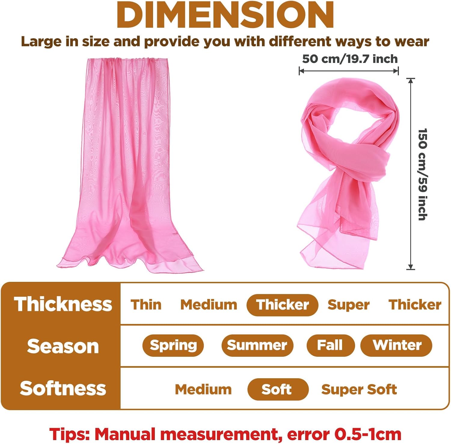 MAQUITA 12 Pieces Solid Color Chiffon Scarf for Women Fashion Soft Breathable Silk Lightweight Accent Scarfs, 12 Colors - Image 2