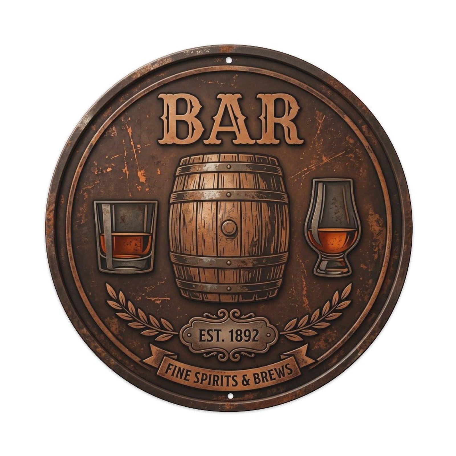 Vintage BAR Whiskey Barrel Emblem Metal Tin Sign Plaque