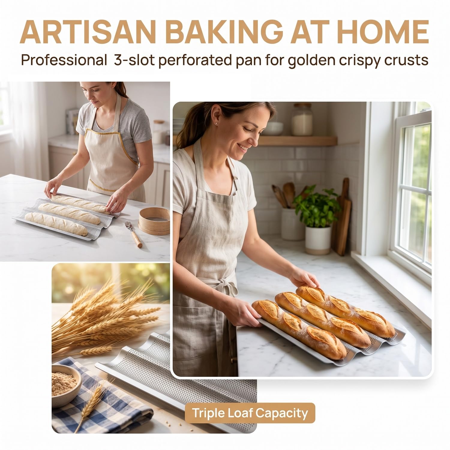 Amazon.co.jp: EKIND フランスパン用 3連 穴あきノンスティック焼き型