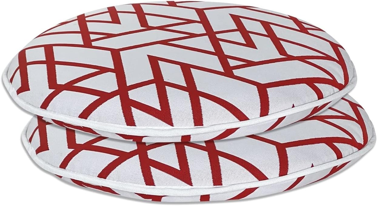 Bistro Chair Cushions Set of 2 Red Outdoor Seat Cushions 16x16 Inch Geometric Triangle Round Patio Chair Pads